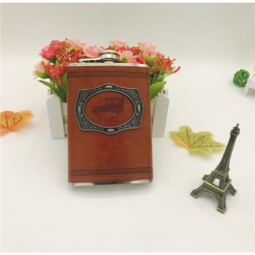 9oz 304 Stainless steel Liquor Hip Flask Whisky Bottle Moscow Vodka Flagon with Pu Leather Wrapping Wine Bar Drinking Tools