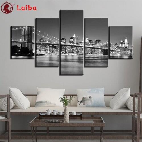 Diamond Painting Black and white art, city night view bridge Rhinestone 5D DIY Diamond Embroidery,Cross Stitch,diamond 5pcs