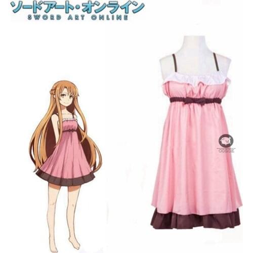 Anime Sword Art Online Cosplay SAO Asuna Yuuki Pajamas Pink Dress Cosplay Costume
