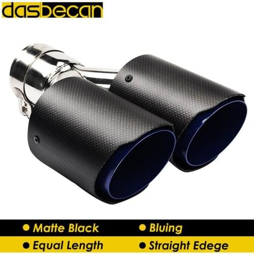 Dasbecan Y Model Dual Equal Rear Exhaust Pipe Matte Black 3k Carbon Bluing Tail Muffler Car End Tips Stainless Steel Universal