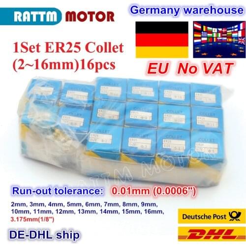DE Free VAT 1set ER25 2-16mm 16pcs collet beating 0.1mm precision spring collet for CNC milling lathe tool 3kw 4KW spindle motor