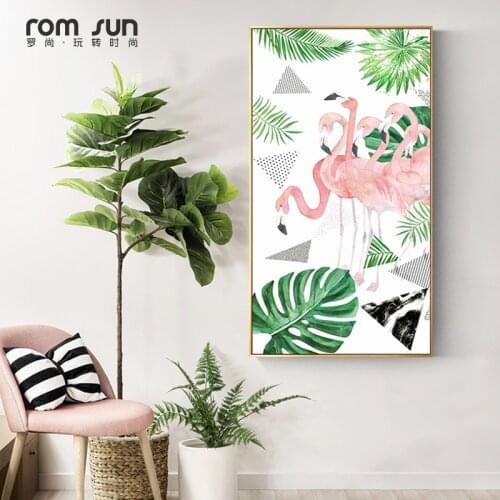 Nordic Style Monstera Flamingo Geometry Pattern Wall Art Long Banner Canvas Painting Poster And Print For Girls Room Home Decor