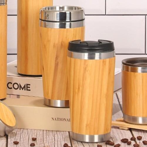 For Kitchen Stainless Steel Liner Tumbler Wooden Insulated Coffee Tea Mug Travel Camping Cup Thermos Bottle with Lid Gift
