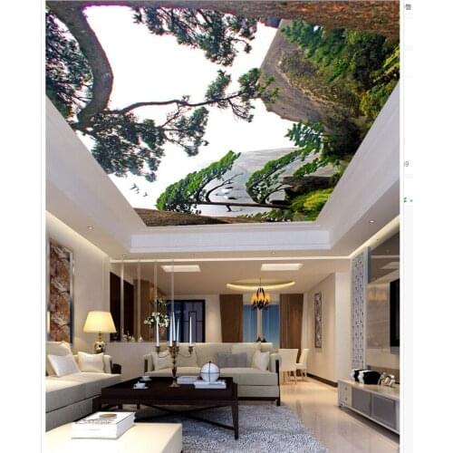 Home Decoration 3d ceiling murals wallpaper Pine rock ceiling frescoes sky ceiling wallpaper
