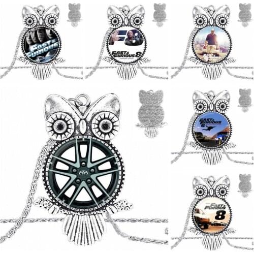 EJ Glaze For Girls Gifts Fast And Furious Glass Cabochon Jewelry With Long Pendant Choker Owl Necklace