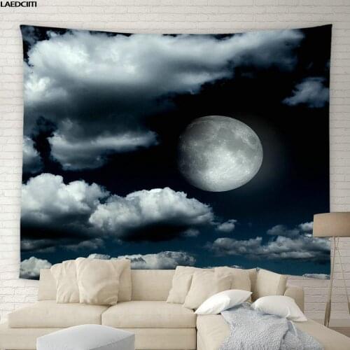 Moon Tapestry Psychedelic Universe Starry Night Scene Ocean Pier Scenery Background Wall Hanging Living Room Bedroom Home Decor