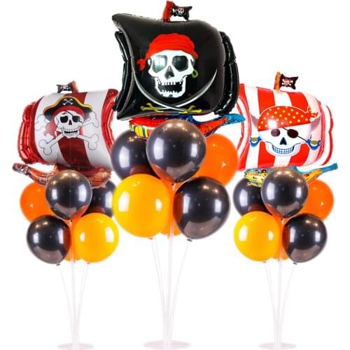 Halloween Bar Festival Decoration Caribbean Pirate Skull Latex Balloons Stand Kids Boy Horror Adventure Birthday Party Supplies