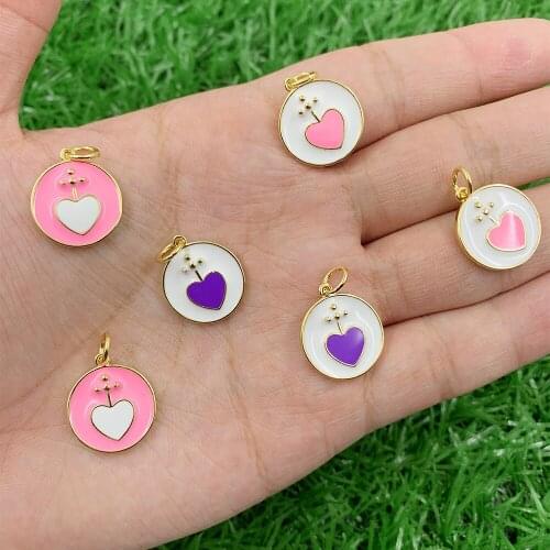 Customized 18K Gold Zircon Enamel Jewelry Heart Shape Pendant DIY Bracelet/Necklace Accessories