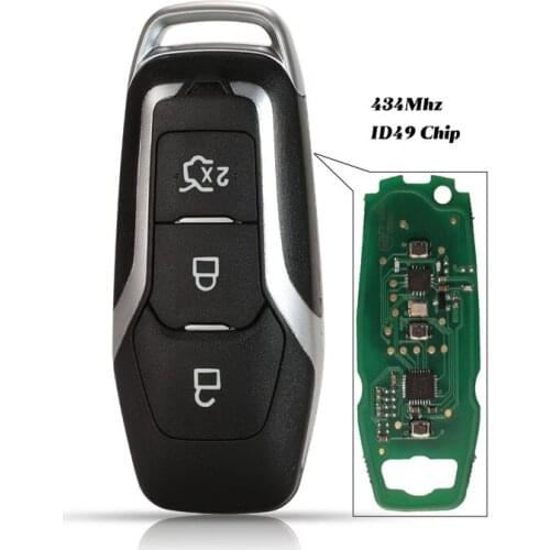 Jingyuqin 434Mhz ID49 Full Smart Remote Key For Ford Mondeo 2.0T Kuga Mustang 2015- Edge Keyless Go Car Styling 3BTN Silver Tape