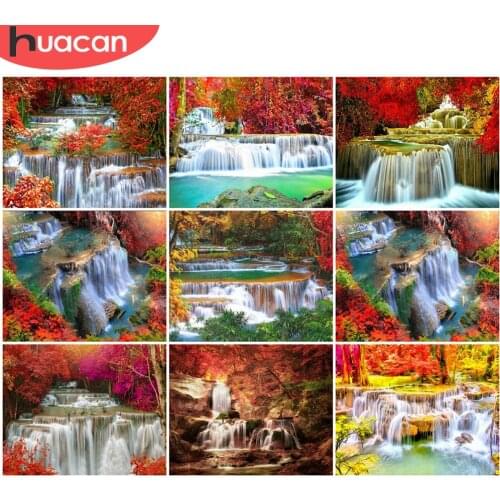 HUACAN Picture By Numbers Waterfall HandPainted Wall Art Unique Gift DIY Frame Paint By Number Autumn Scenery For Living Room