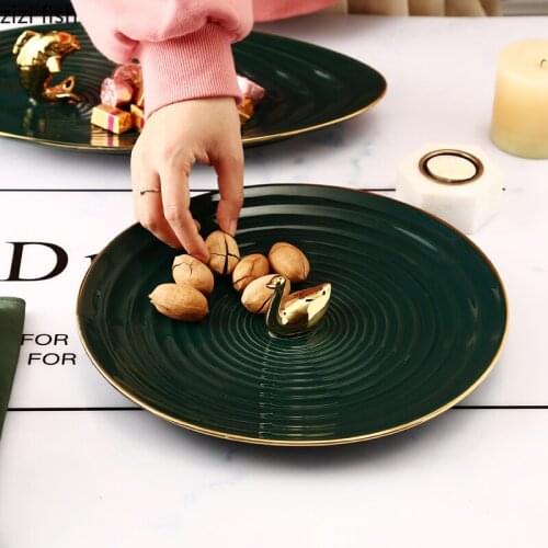 European-style Ceramic Round Candy Tray Golden Fish Duck Decoration Dressing Table Jewelry Cosmetic Storage Tray Home Decoration