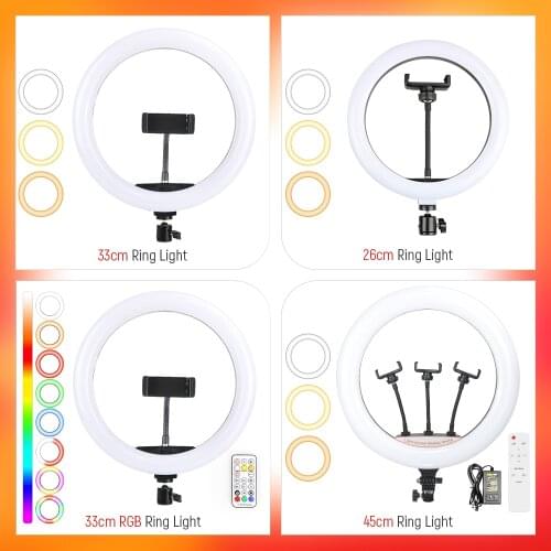 45cm LED RGB Ring Light Dimmable Selfie Lamp With Phone Clip Holder For Live Broadcast Photographic Lighting 26/33cm Ringlights