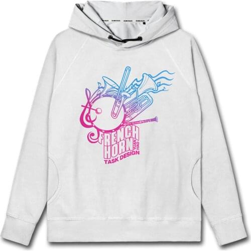 Colorful horn instrument classical music ancient French horn music mens hoodies pullovers sweatshirt clothing autumn clothes