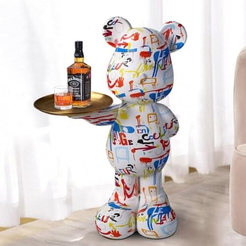 FRP Large Graffiti Bear Statue Decoration Nordic Modern Style Storage Organization Creative Home Accessories Landing Ornaments