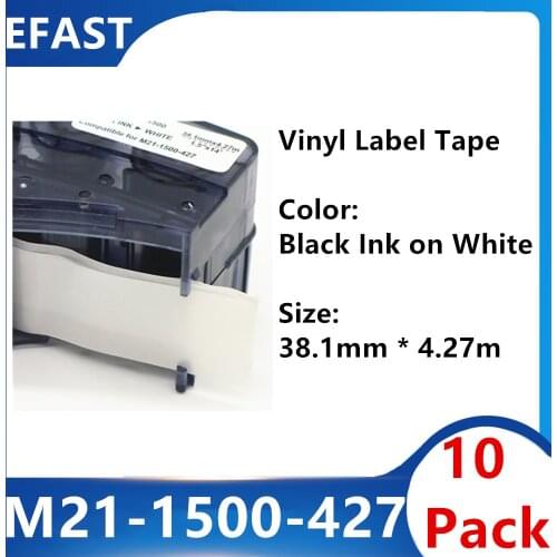 10 PK M21 1500 427 Vinyl Label Ribbon Black On White For BMP-21 PLUS Printer 38.1mm * 4.27m Cable Wire Marking Labs Fiber Label