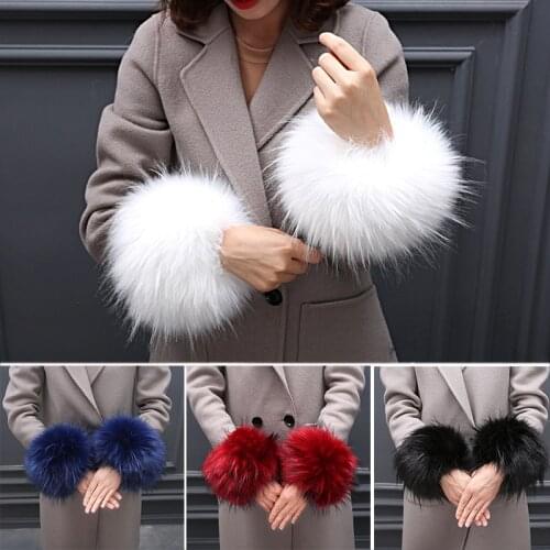 1 Pair Women Thick Wrist Arms Gloves Female Elastic Oversleeve Faux Fur Plush Windproof Cuffs Wristband Winter Arm Warmer