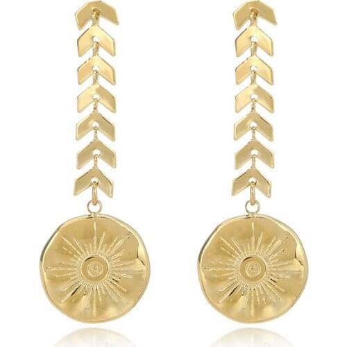 Statement Leaves Sun Drop Dangle Earrings Chic Stainless Steel Metal Texture Earrings Accessories earrings trend 2021