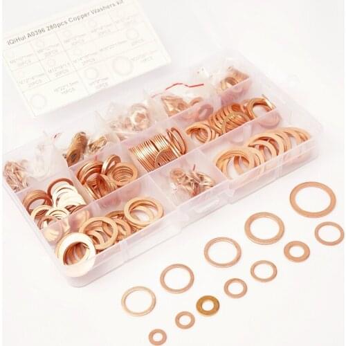 280/200/150PCS Copper Sealing Solid Gasket Seal Ring Flat Copper Washer Sump Boat Crush Flat Seal Ring Tool Hardware Accessories