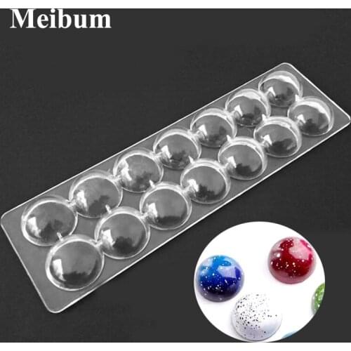 Meibum 14 Cavity Polycarbonate Chocolate Mold 3D Sphere Ball Confectionery Form Baking Tray Soccer Candy Decorating Mould