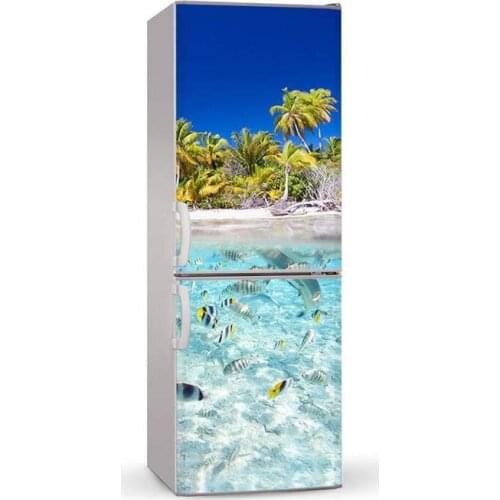 Custom DIY Dishwasher Refrigerator Freeze Sticker Tropical Island For Kitchen Decoration Art Fridge Door Cover Wallpaper