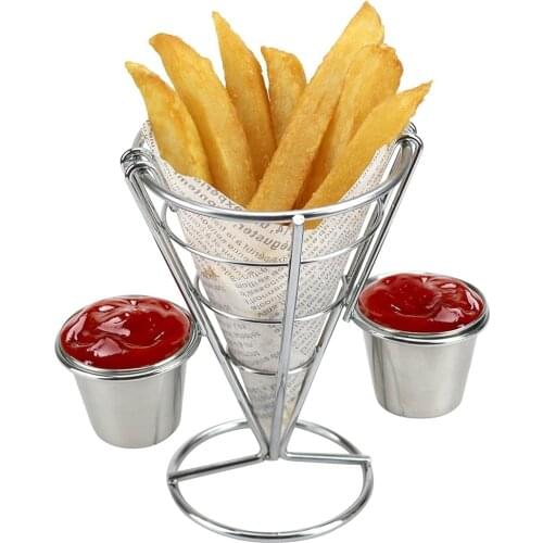 New French Fry Holder with Double Sauce Stand Cone Fries Holder Holds Popcorn Vegetables Fruit and Other Appetizers