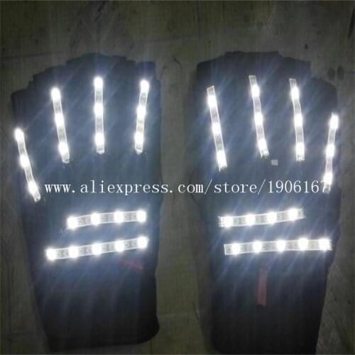 New Led Light White Color Luminous Flashing Glowing GLoves For DJ Club Party Christmas Halloween Decoration Free Shipping