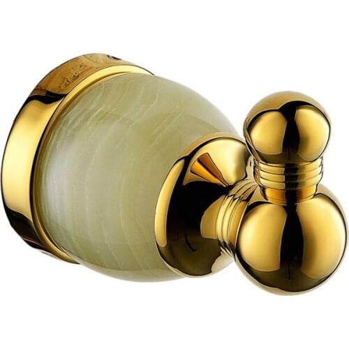 Luxury Gold solid brass copper and jade Robe hook bathroom golden Clothes hook Bathroom accessories