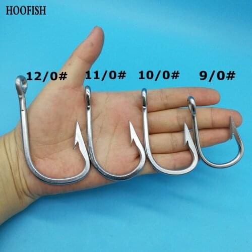 HOOFISH 5PCS/LOT Giant Barbed Sea Fishing Hook 9/0#10/0#11/0#12/0# Big Tuna Bass Shark Fish Hook Stainless Steel Fishing Hook