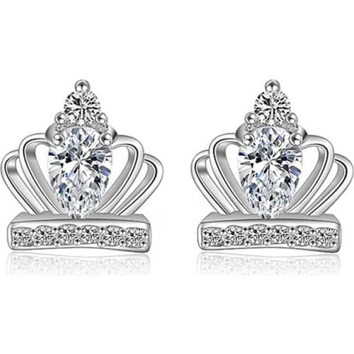 Exquisite 3A Crown Zirconia Crystal Earrings Rose Gold Stud Earrings Fashion Wedding Party Jewelry Gifts For Women Girls