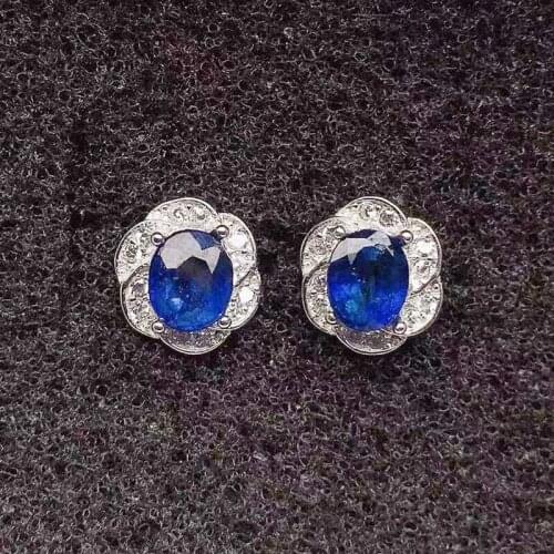 Natural real blue sapphire small stud earring Per jewelry 4*5mm 0.5ct*2pcs gemstone 925 sterling silver Fine jewelry X21739