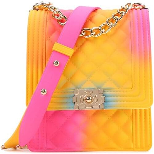 Summer New Fox Fur Slippers Fluffy Fur Slippers Fashion Matte Diamond Chain Bag Color Jelly Small Square Bag Slides