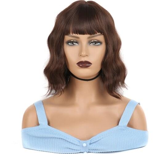 Synthetic short loose wave wigs for women red ombre heat resistant bob wig with neat bangs