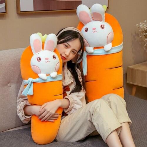 Super Soft Down Cotton Lovely Carrot Rabbit Plush Toy Filled Long Pillow Bed Sleeping Leg Pillow Birthday Gift