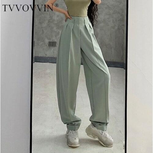 TVVOVVIN Casual Loose Green Thin High Waist Wide Leg Pants Slim Cotton Casual Suit Harem Pants For Womens 3L8M