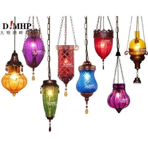 Mediterranean Style Decoration Handmade Turkish Pendant Light Glass Shades Mosaic Pendant Lamp For Bar Coffee Shop