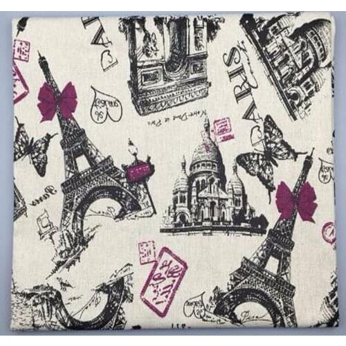 Vintage 48x145cm Effiel Tower & Buckingham Palace Cotton Linen Fabric Vintage Quilting Patchwork Tilda Fbric sewing crafts