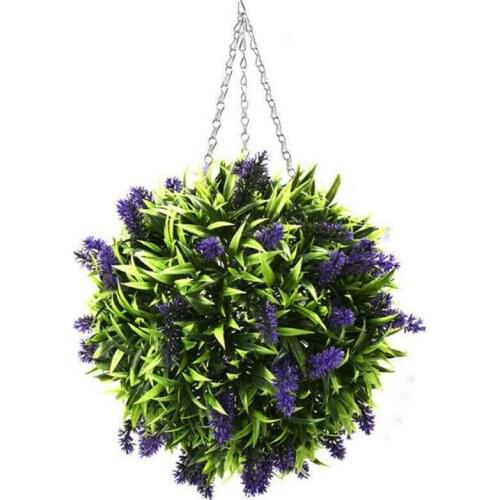 Hanging Topiary Ball Lavender Artificial Garden Flower Plant Decoration Basket
