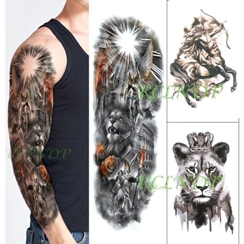 Waterproof Temporary Tattoo Stickers Centaurs Crown Lion Angel Clock Flower Fake Tatto Back Flash Tatoo Sleeve for Men Women