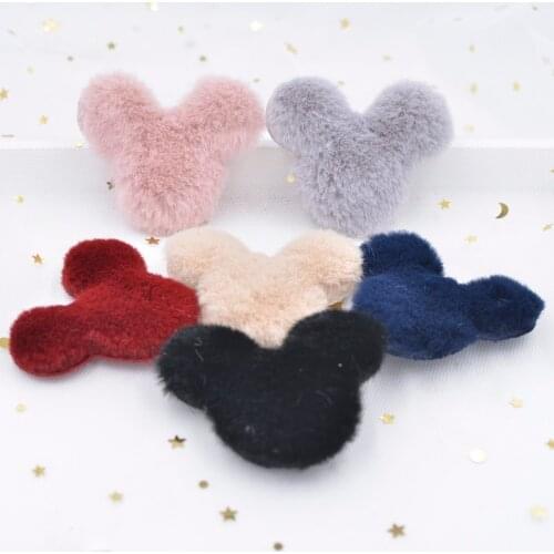 Upscale Soft Plush Patches Rabbit Hair Embellishment Mouse Head Appliques for Clothing DIY Hair Clips Bow Headdress Decor S72