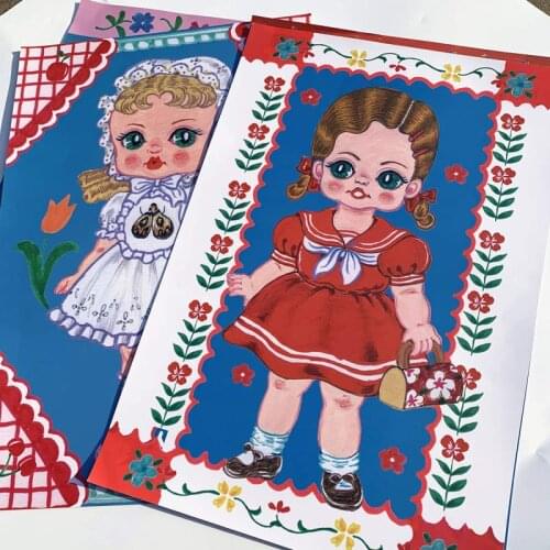 Japanese Showa Doll Retro Poster Postcard Wall Decoration Hand Account Card Wall Decoration Girls Home Deco