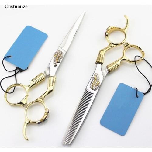 Customize logo japan 440c Retro gold 6 '' hair salon scissors haircut thinning barber hair cutting shears hairdressing scissors