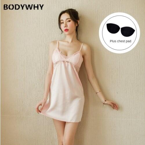 Summer New Feminine Nightdress Lace Strapless Backless Chest Pad Gathered Thin Nightdress Night Wear