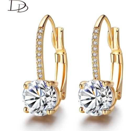 DODO Elegant Gold Color Womens Hoop Earrings 8mm Round AAA Zircon Wedding Earrings Fashion Jewelry Brincos Femme WholesaleE238