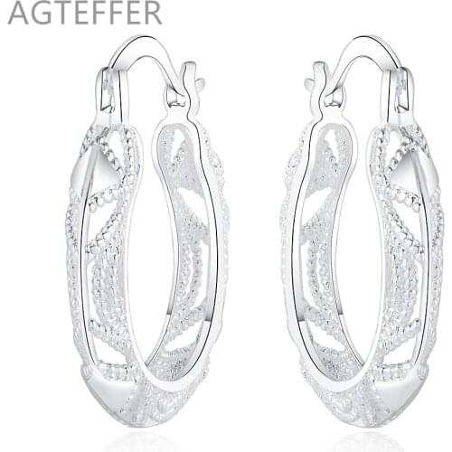 AGTEFFER 925 Sterling Silver Retro Hollow Flower 30mm Hoop Earring For Woman Fashion Party Wedding Engagement Party Jewelry