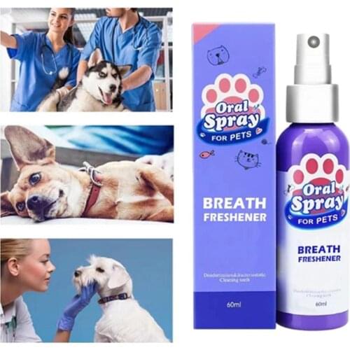 1Pcs New Pet Breath Freshener Pet Breath Freshener Disinfectant Spray Deodorant Freshener Spray Dog Teeth Clean 60ml TSLM1