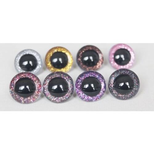 100pcs N8 13mm-24mm round plastic safety clear toy eyes +glitter Nonwovens +hard washer for plush doll-size&color option