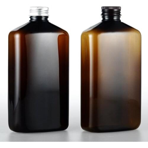 16pcs 500ml Brown empty PET plastic bottle with aluminum cap,500cc cosmetic liquid soap container Shampoo Shower Gel bottle