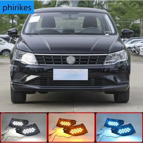 2PCS LED Daytime Running Light For Volkswagen VW Jetta 2017-2019 Dynamic Yellow Turn Signal Relay 12V Car DRL Lamp