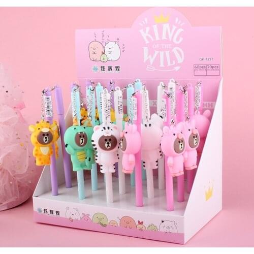 20 pcs/lot Cartoon Bear Animal Pendant Gel Pen Cute 0.5mm Black ink Signature Pens Promotional Gift Stationery School Supplies