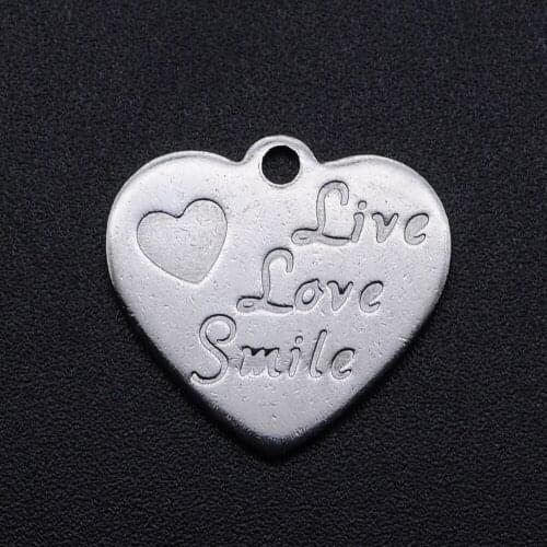 5pcs/lot 100% Stainless Steel Live Love Smile DIY Charm Pendant Wholesale Bracelet Making Charms Accept OEM Order